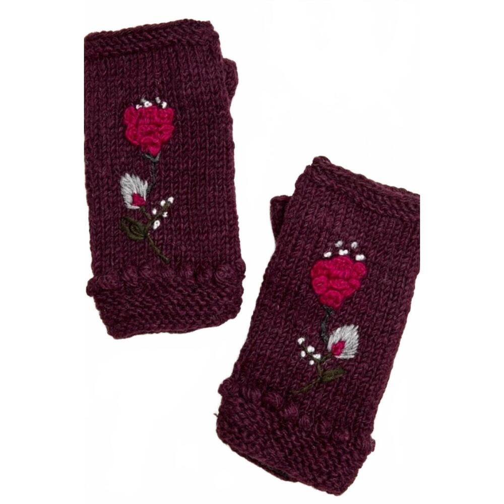 NEW BY MANY HANDS therese knit handwarmers in deep plum